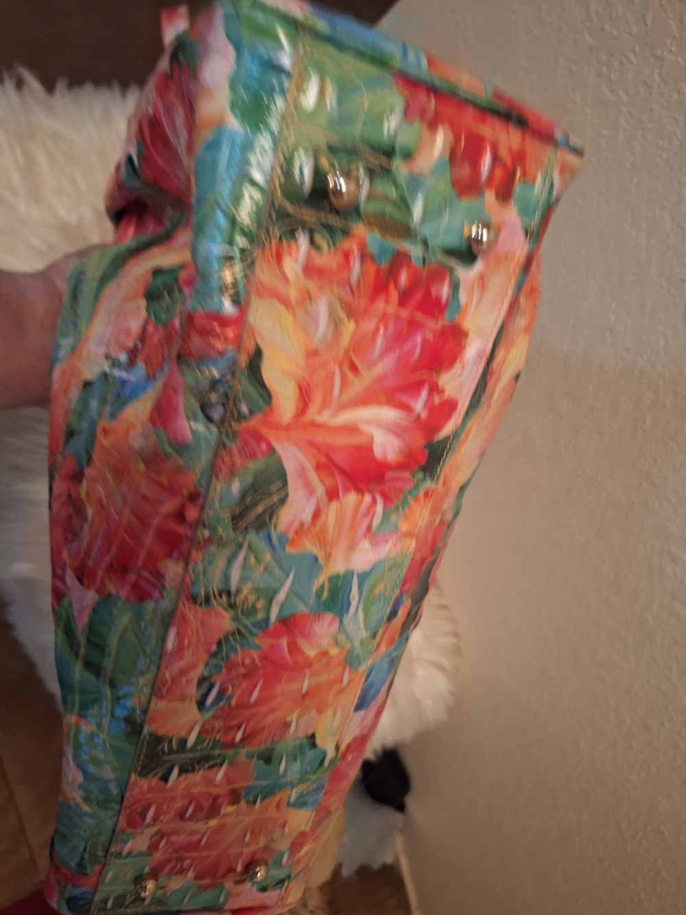 Floral Multi-Color Shoulder Bag with Turn-Lock Accent - Picture 8 of 8